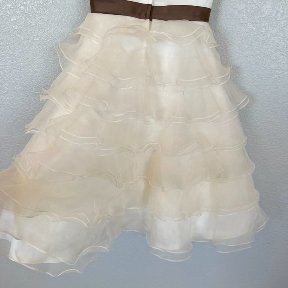 Alfred Angelo Cream Sheer Ruffle Tiered Skirt Dress Size 10 Perfect For Holidays - Picture 5 of 8
